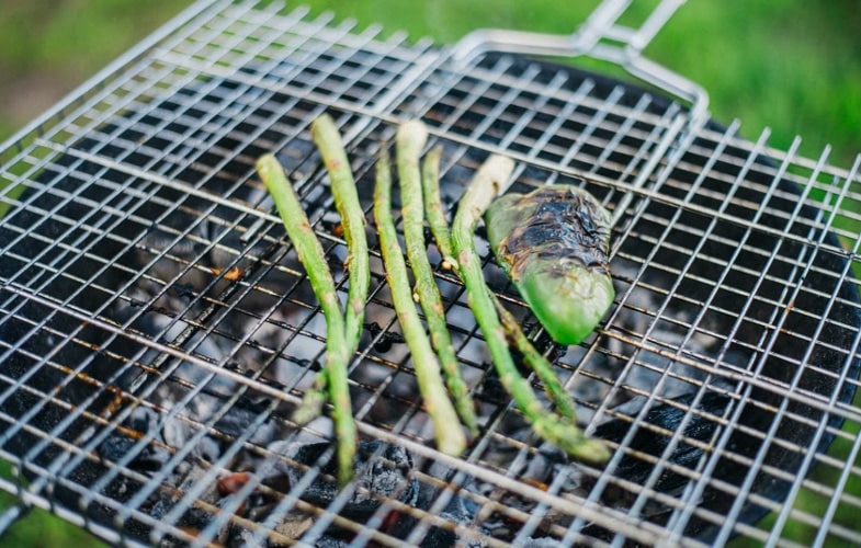 Asparagus spears on a grill